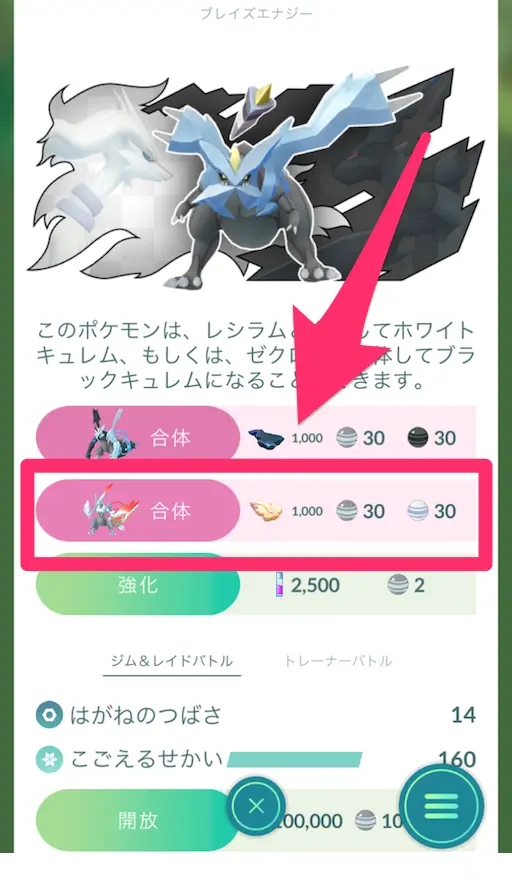 ホワイトキュレムへの合体ボタン