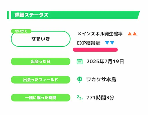 性格EXP獲得ダウン