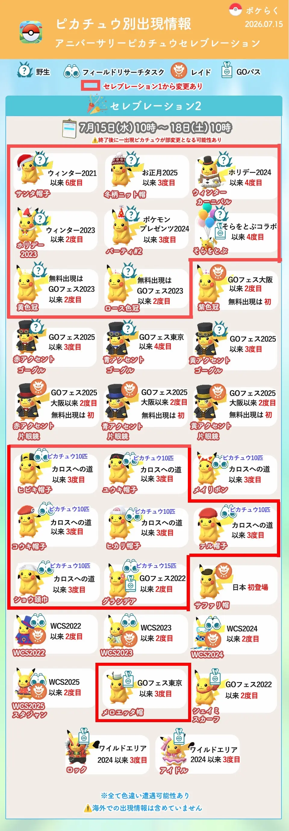 ピカチュウ種類別入手方法セレブレーション2