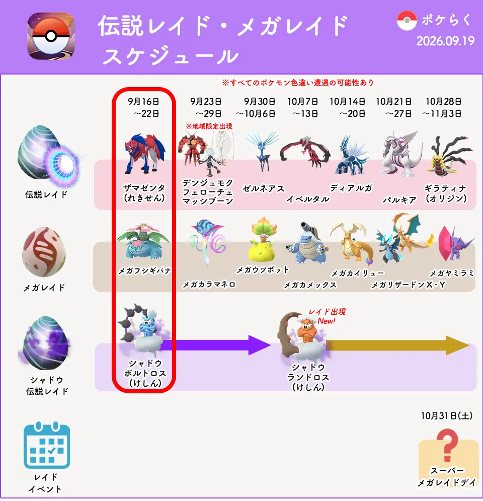 ポケモンGO】レイドボス一覧＆開催スケジュール：色違い・個体値100%CP