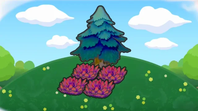 木かげの赤い草むら