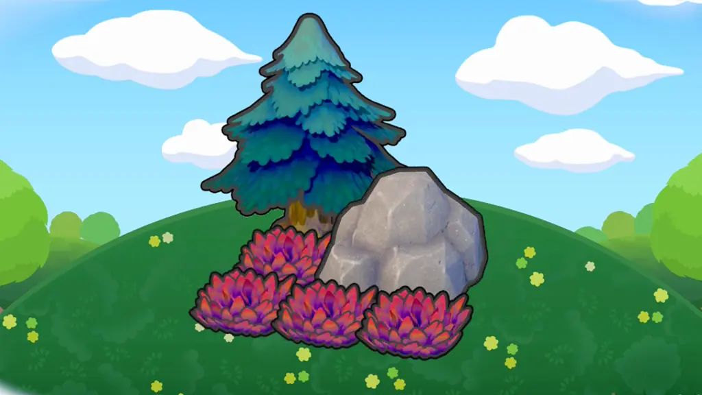 三角木かげに岩と草むら