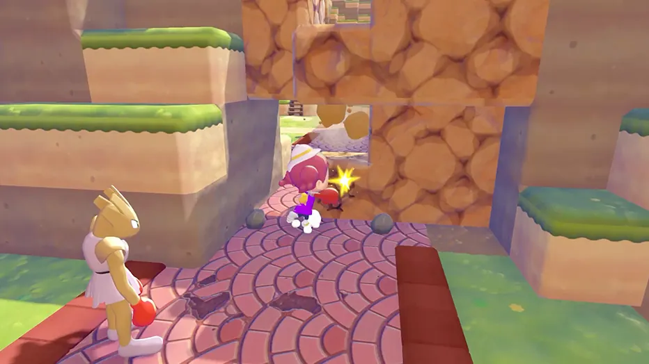 エビワラーの技パンチで壁を壊す